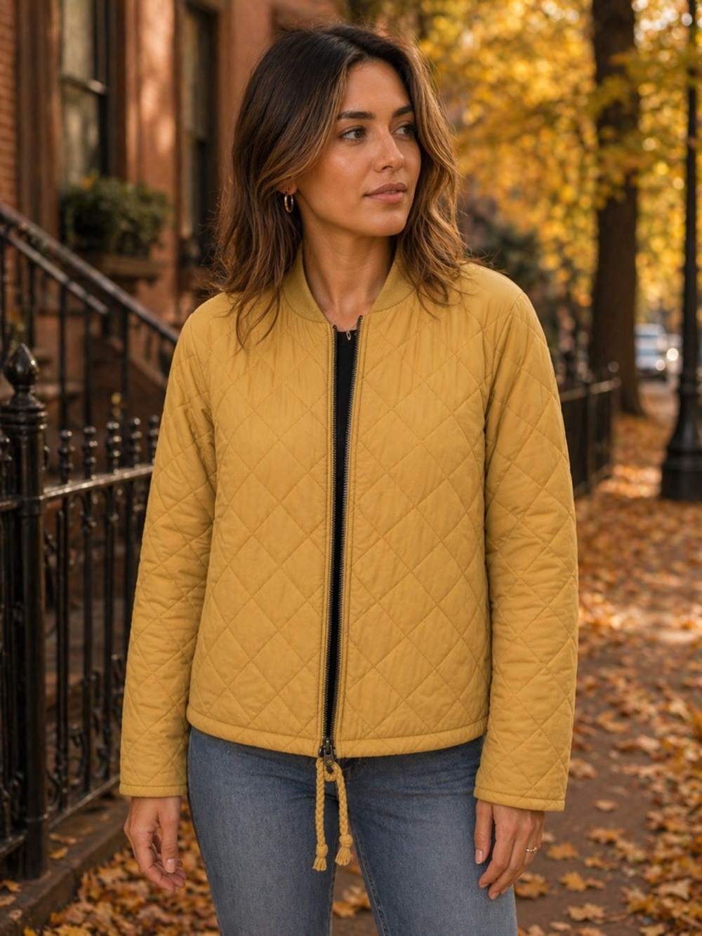 Amuse Society Quilted Bomber Jacket - Mustard Yellow